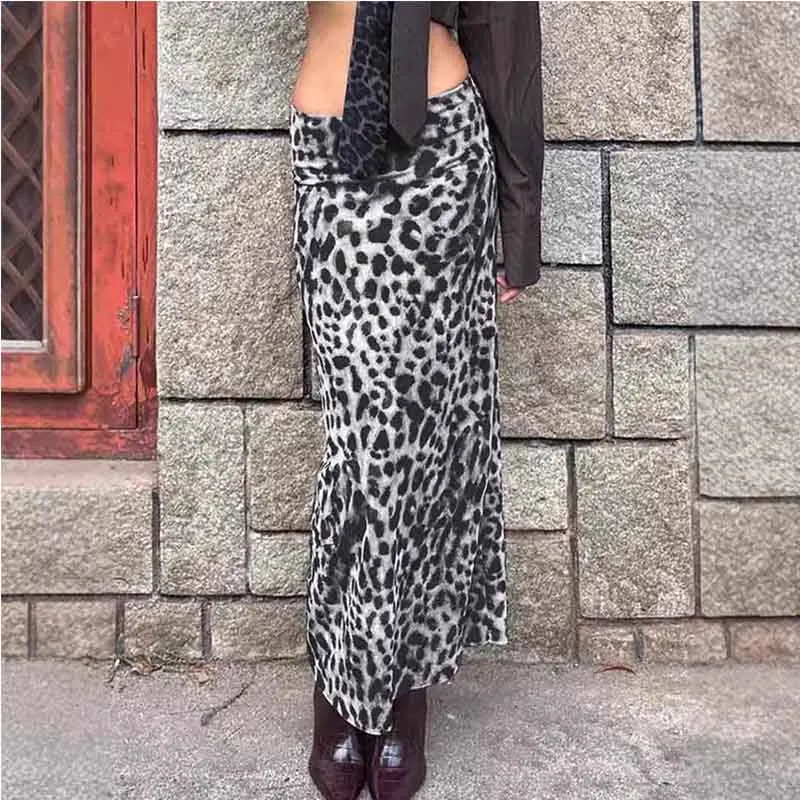 Sexy Elegant Leopard Printed Midi Skirt Women Fashion Dress Lady Clothes Summer Office Party Club Streetwear Wholesale