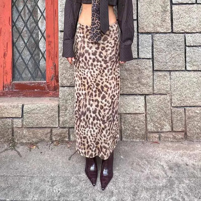 Sexy Elegant Leopard Printed Midi Skirt Women Fashion Dress Lady Clothes Summer Office Party Club Streetwear Wholesale