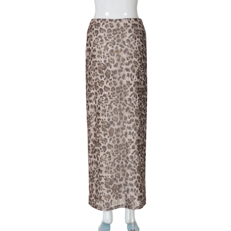 Sexy Elegant Leopard Printed Midi Skirt Women Fashion Dress Lady Clothes Summer Office Party Club Streetwear Wholesale