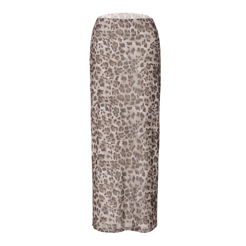 Sexy Elegant Leopard Printed Midi Skirt Women Fashion Dress Lady Clothes Summer Office Party Club Streetwear Wholesale