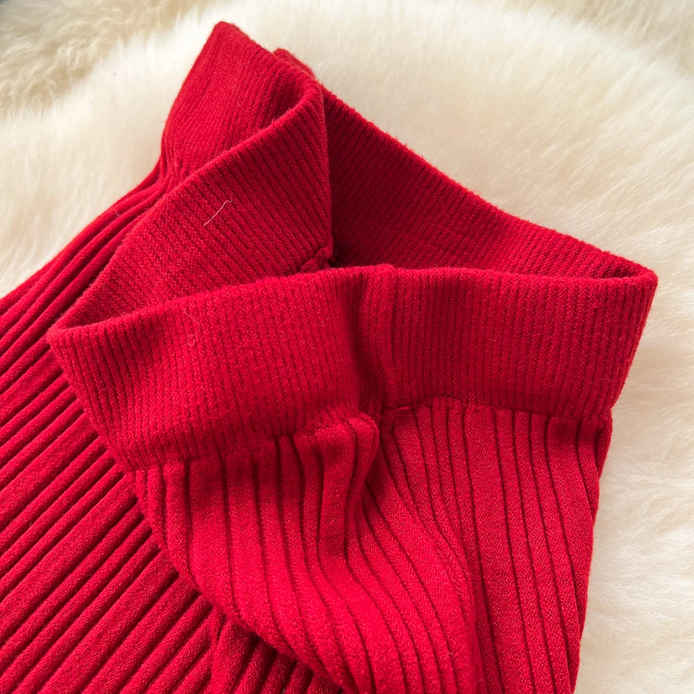 SINGREINY Female French Knitted Mermaid Skirt Autumn Stretch High Waist Rib Knit Classy Winter Thick Versatile Basics Long Skirt