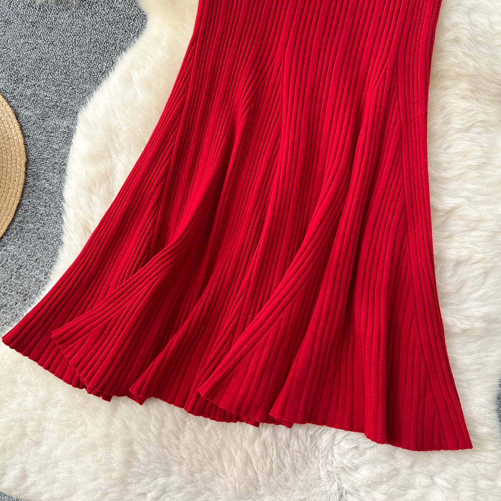 SINGREINY Female French Knitted Mermaid Skirt Autumn Stretch High Waist Rib Knit Classy Winter Thick Versatile Basics Long Skirt