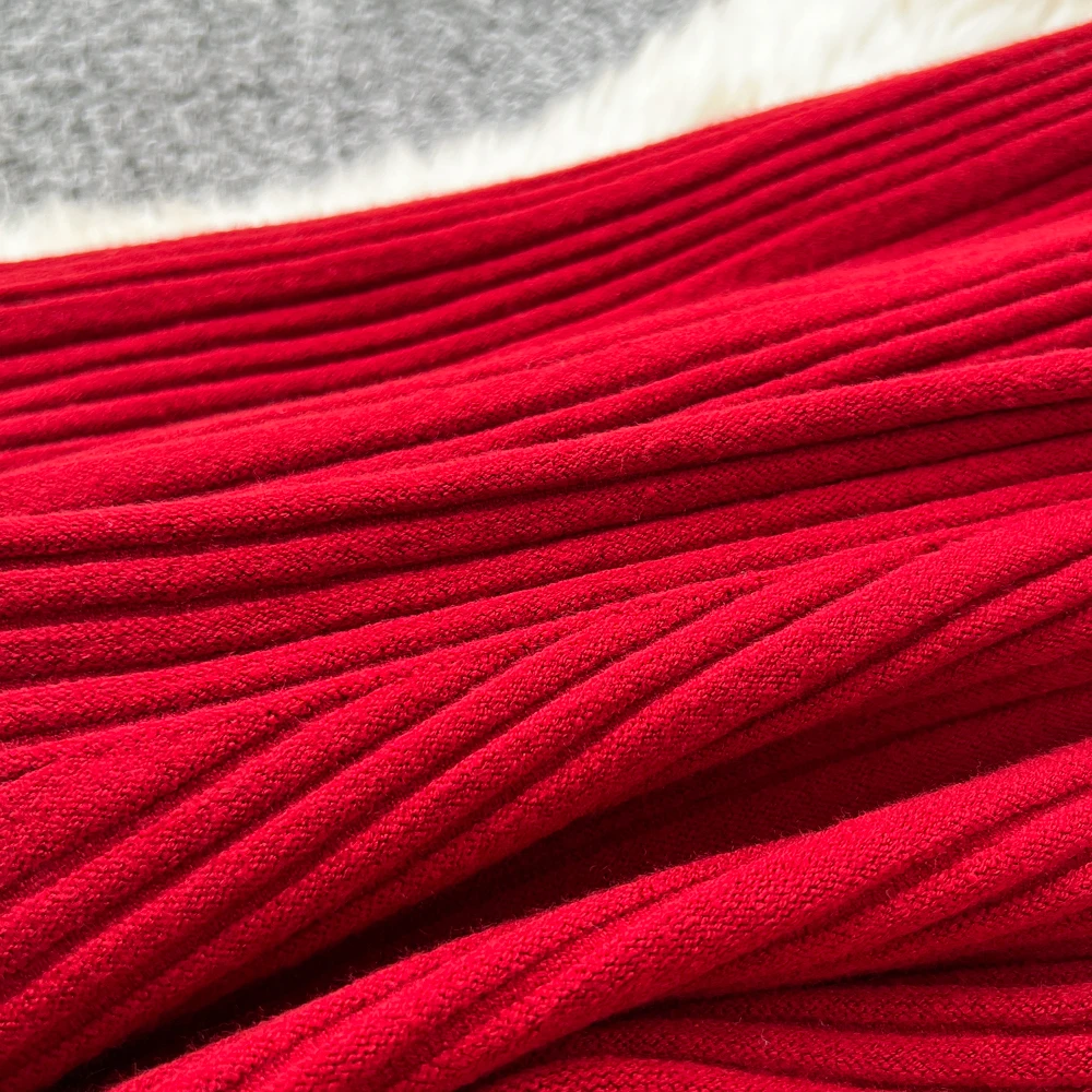 SINGREINY Female French Knitted Mermaid Skirt Autumn Stretch High Waist Rib Knit Classy Winter Thick Versatile Basics Long Skirt