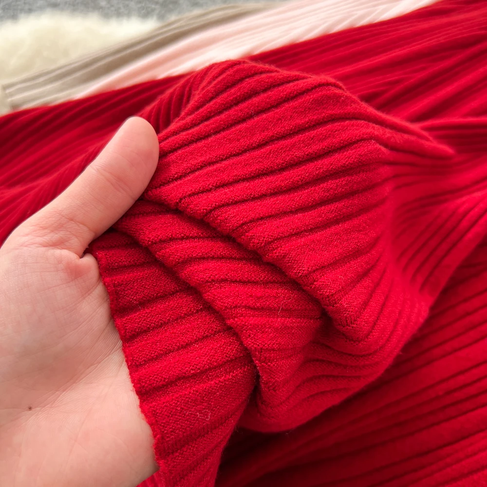 SINGREINY Female French Knitted Mermaid Skirt Autumn Stretch High Waist Rib Knit Classy Winter Thick Versatile Basics Long Skirt