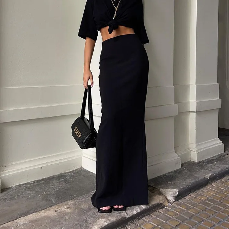 Fashion For Women Black Long Skirts High Waist Slim Seamless Elegant Ladies Gown Casual Summer  New Female Maxi Skirts