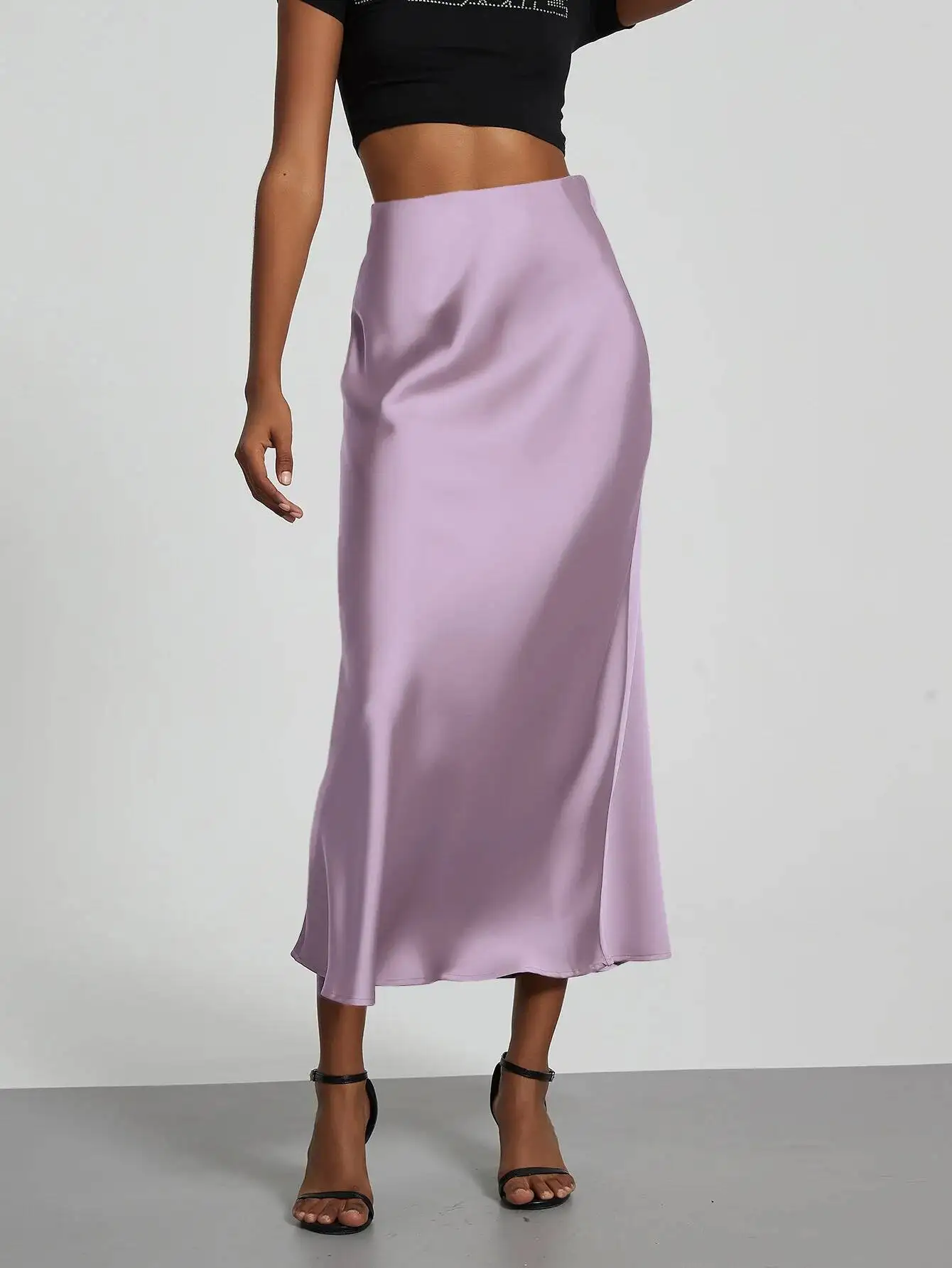 28 Colors New 2026 Women's Elegant High Waist Satin Long Skirts Female Summer Solid Color Faldas Fashion Women Skirts KBA3
