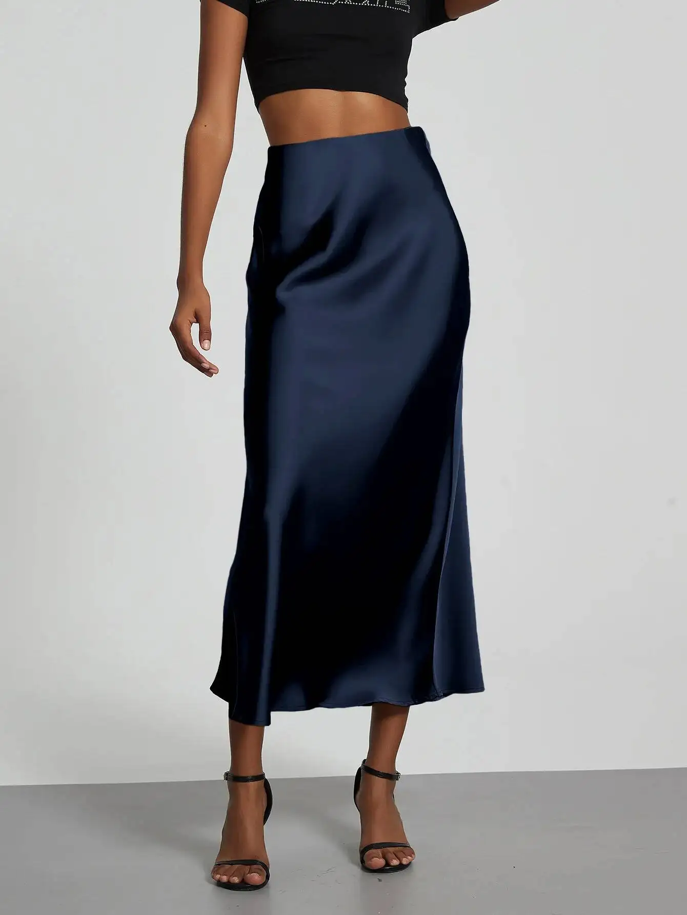 28 Colors New 2026 Women's Elegant High Waist Satin Long Skirts Female Summer Solid Color Faldas Fashion Women Skirts KBA3