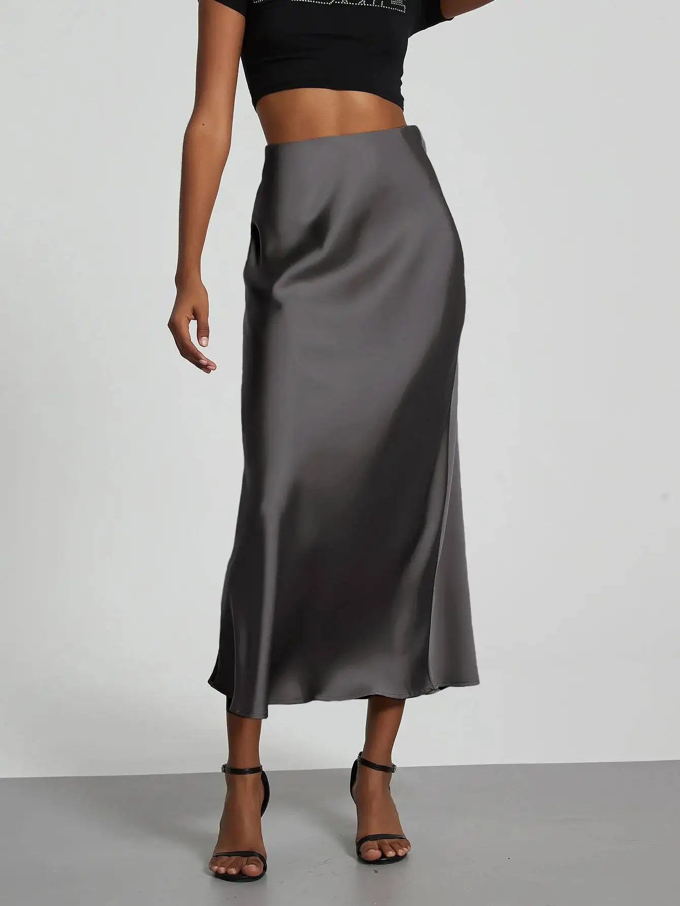 28 Colors New 2026 Women's Elegant High Waist Satin Long Skirts Female Summer Solid Color Faldas Fashion Women Skirts KBA3