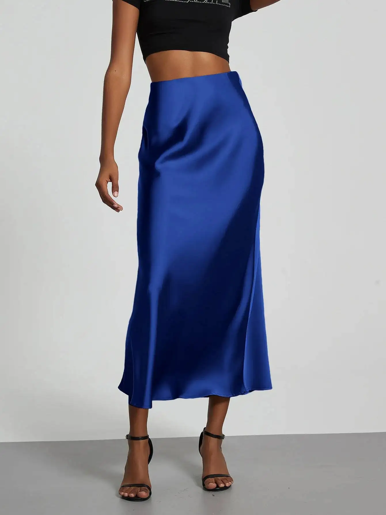 28 Colors New 2026 Women's Elegant High Waist Satin Long Skirts Female Summer Solid Color Faldas Fashion Women Skirts KBA3