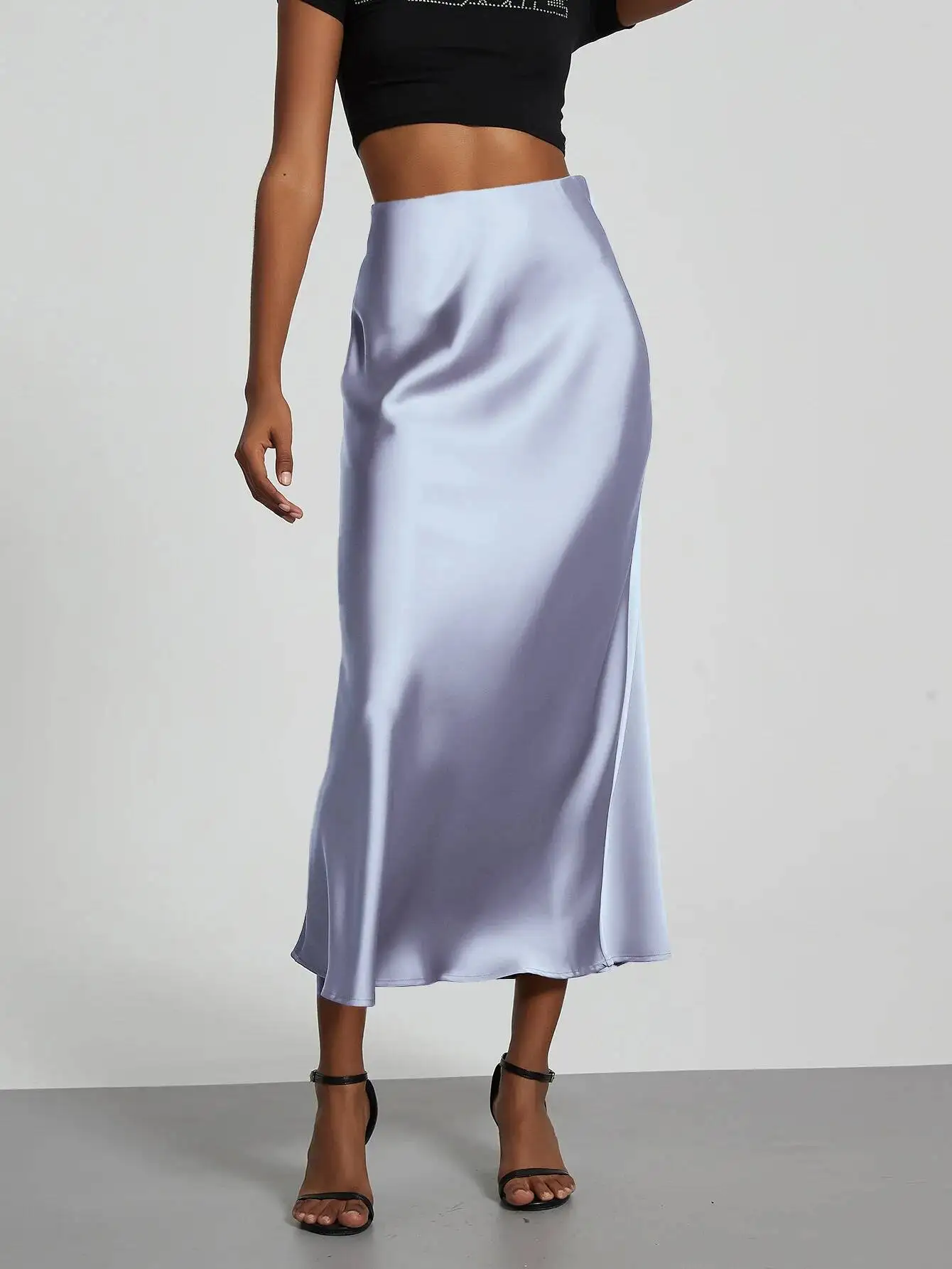 28 Colors New 2026 Women's Elegant High Waist Satin Long Skirts Female Summer Solid Color Faldas Fashion Women Skirts KBA3