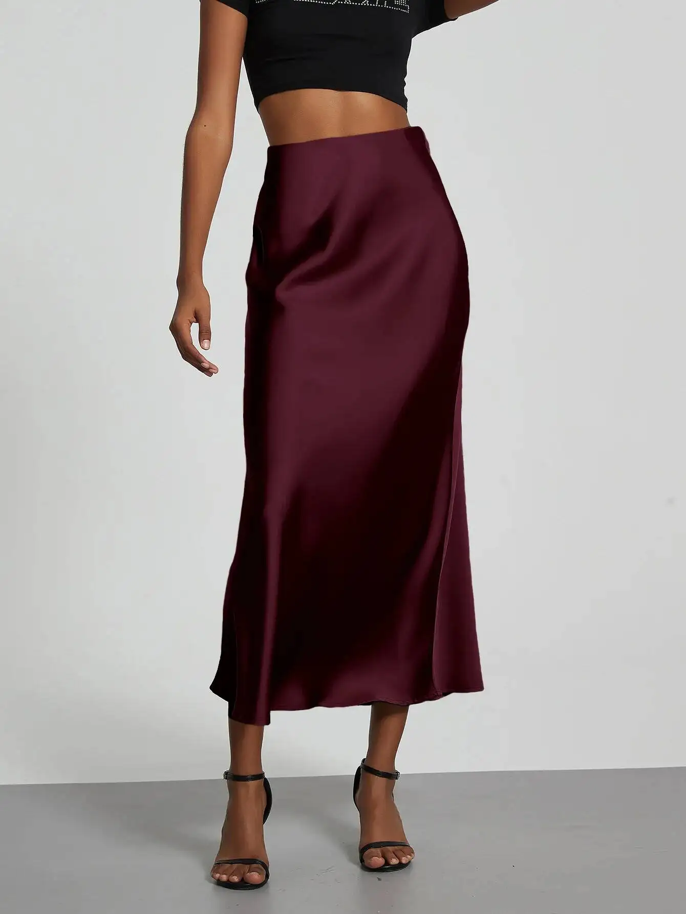 28 Colors New 2026 Women's Elegant High Waist Satin Long Skirts Female Summer Solid Color Faldas Fashion Women Skirts KBA3