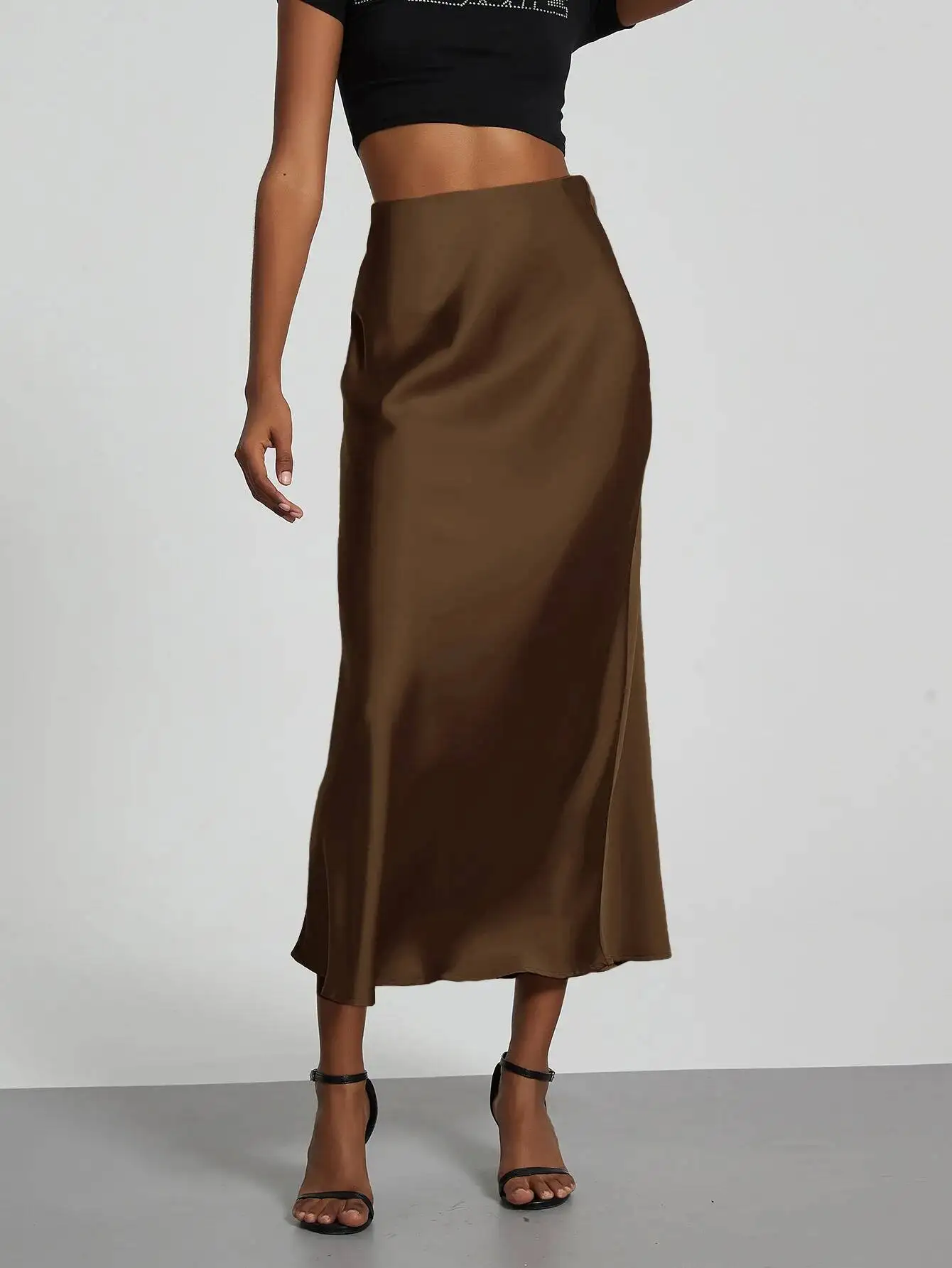 28 Colors New 2026 Women's Elegant High Waist Satin Long Skirts Female Summer Solid Color Faldas Fashion Women Skirts KBA3