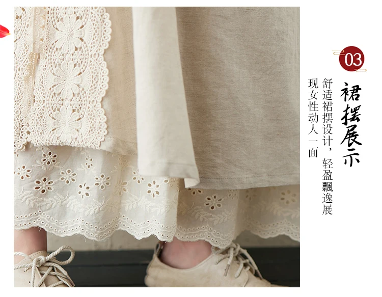 Japanese Mori Girl Embroidery Lace Cotton Linen Skirts Women Summer Vintage High Waist Casual A-Line Boho Skirts Faldas Mujer