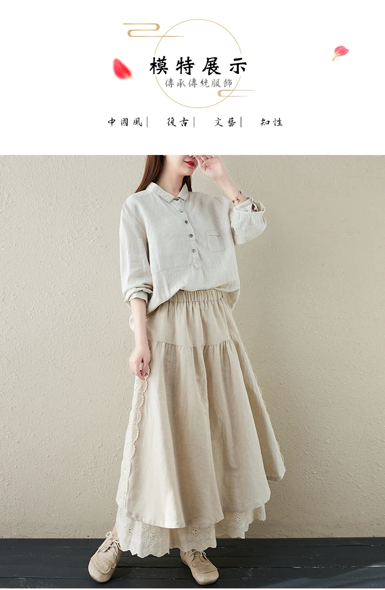 Japanese Mori Girl Embroidery Lace Cotton Linen Skirts Women Summer Vintage High Waist Casual A-Line Boho Skirts Faldas Mujer