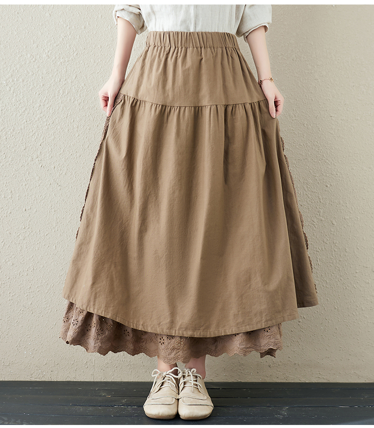 Japanese Mori Girl Embroidery Lace Cotton Linen Skirts Women Summer Vintage High Waist Casual A-Line Boho Skirts Faldas Mujer