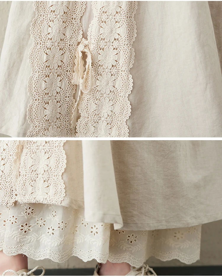 Japanese Mori Girl Embroidery Lace Cotton Linen Skirts Women Summer Vintage High Waist Casual A-Line Boho Skirts Faldas Mujer