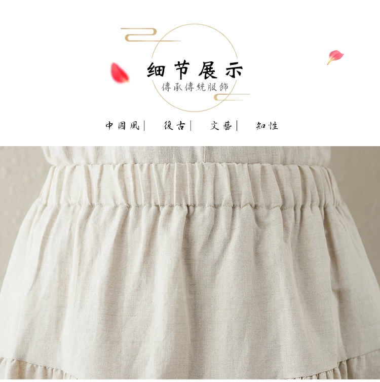 Japanese Mori Girl Embroidery Lace Cotton Linen Skirts Women Summer Vintage High Waist Casual A-Line Boho Skirts Faldas Mujer