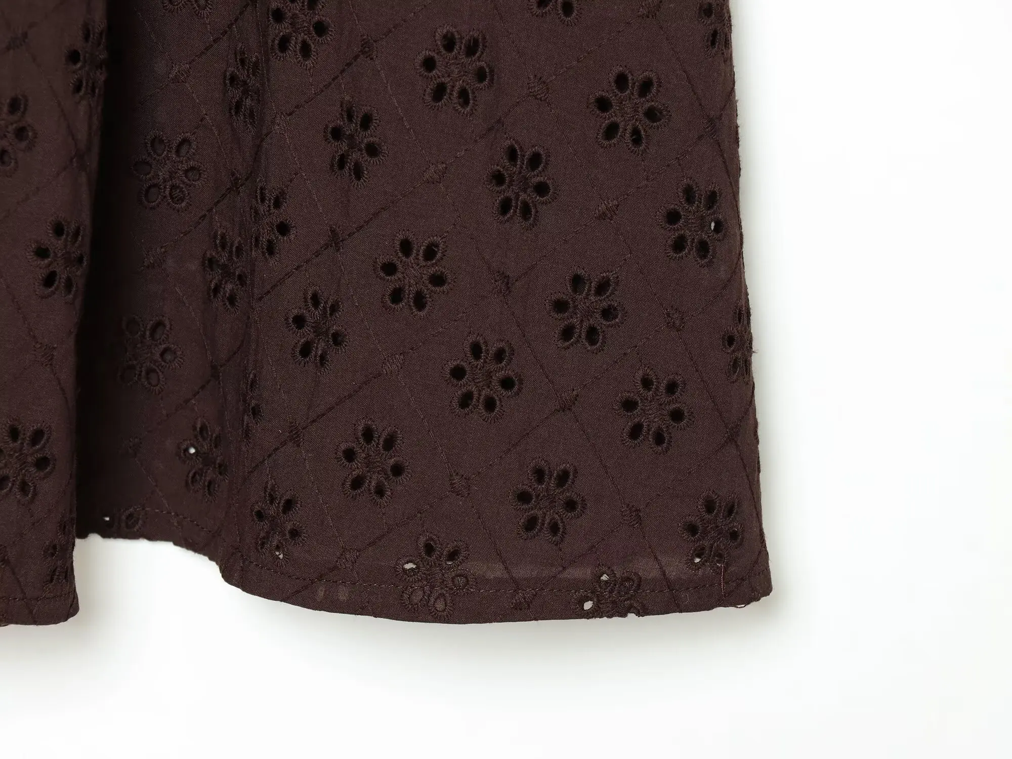 YENKYE New 2026 Women Brown Hollow Out Embroidery Midi Skirt Casual High Waist A-line Holiday Summer Skirts Faldas Mujer