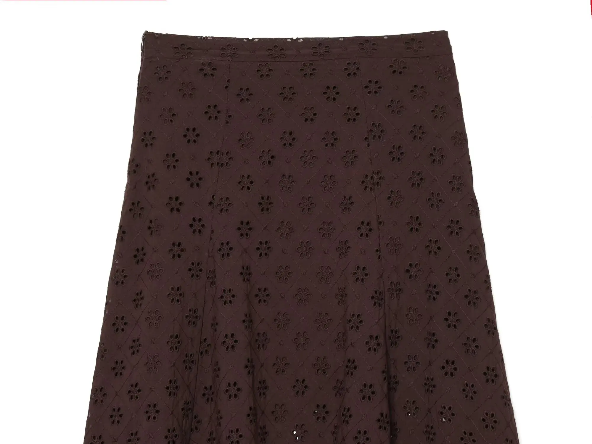 YENKYE New 2026 Women Brown Hollow Out Embroidery Midi Skirt Casual High Waist A-line Holiday Summer Skirts Faldas Mujer