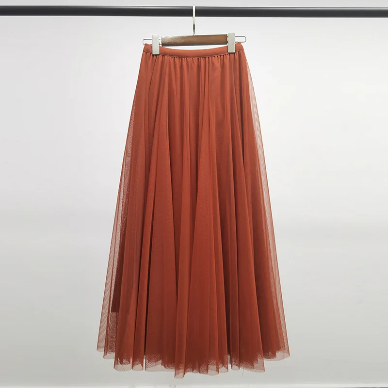 Hot Women Mesh Elastic Tutu Skirt Beach Spring Summer Korean High Waist Fashion Pleated Long Skirt Black White Tulle Skirts