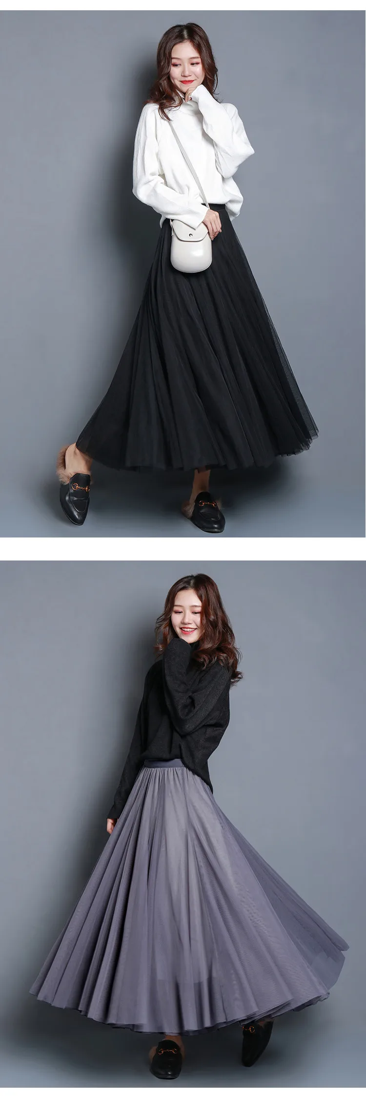 Hot Women Mesh Elastic Tutu Skirt Beach Spring Summer Korean High Waist Fashion Pleated Long Skirt Black White Tulle Skirts