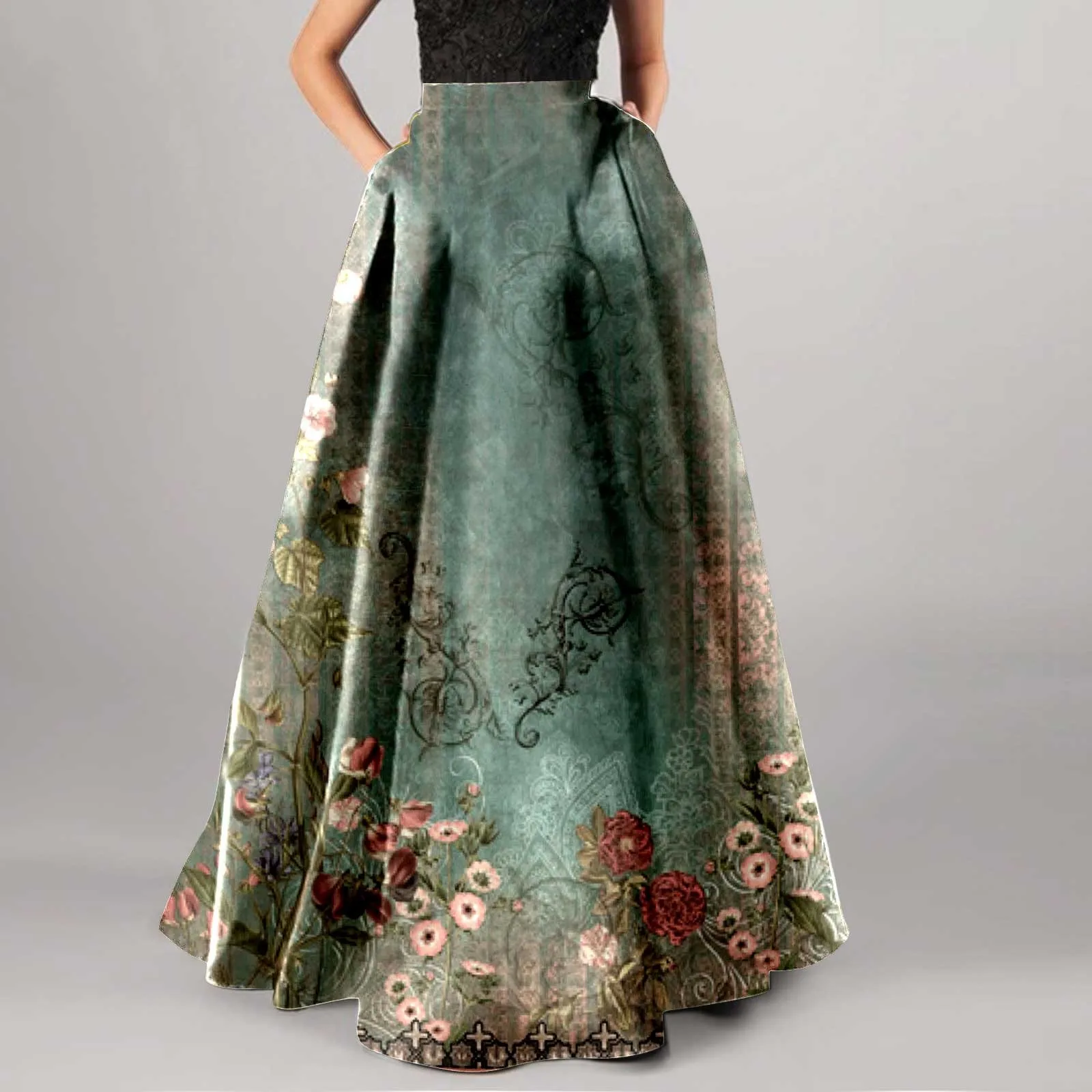 Summer Bohemian Print Long Skirts Women Boho Holiday Floral Skirt High Waist Loose Female Beach Pleated Maxi Skirts Faldas