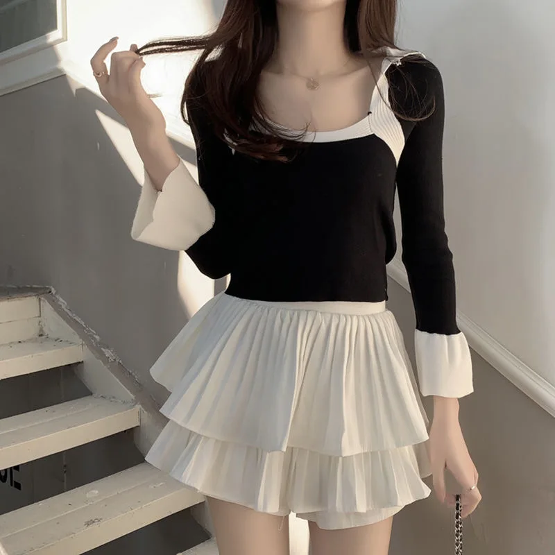 Preppy Style Elastic High waist Fluffy Skirt Double Layered Pleated Ruffled Edge Mini Cake Skirt Cute Hotsweet Y2K Skirt Pants