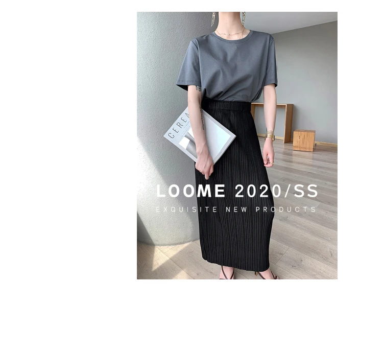 Miyake Pleated Classic Elastic Waistband Straight Casual Skirts (90CM)