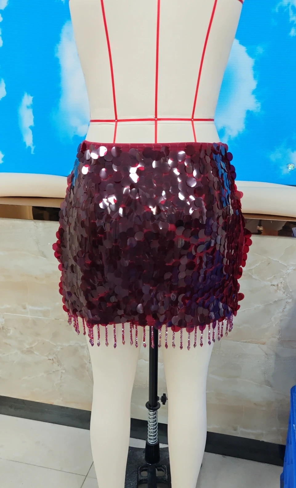Sexy Tassels Sequins Mini Skirt Women Fashion Bodycon A-line Mini Skirt Summer Glitter Lady Party Club Dress High Street Wear