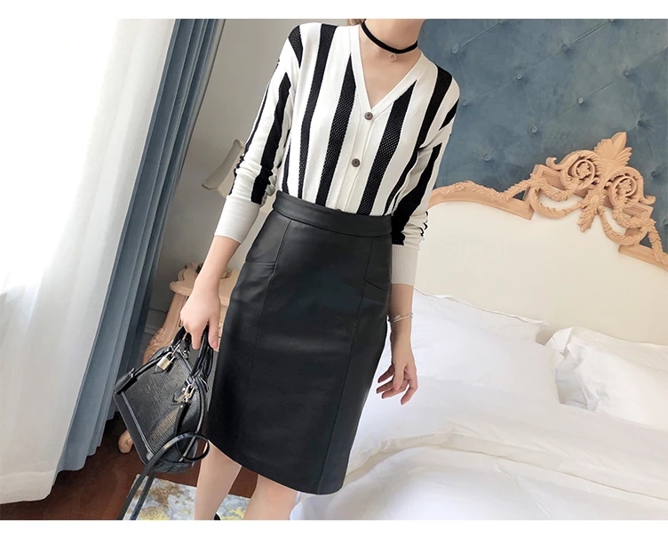 NEW Winter Women Genuine Leather Midi Long Skirt OL Elegant Simple Slim Saia Mujer Green/Black Sexy Wrap Jupe Street Wear Faldas