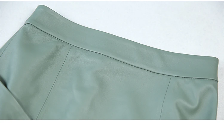 NEW Winter Women Genuine Leather Midi Long Skirt OL Elegant Simple Slim Saia Mujer Green/Black Sexy Wrap Jupe Street Wear Faldas