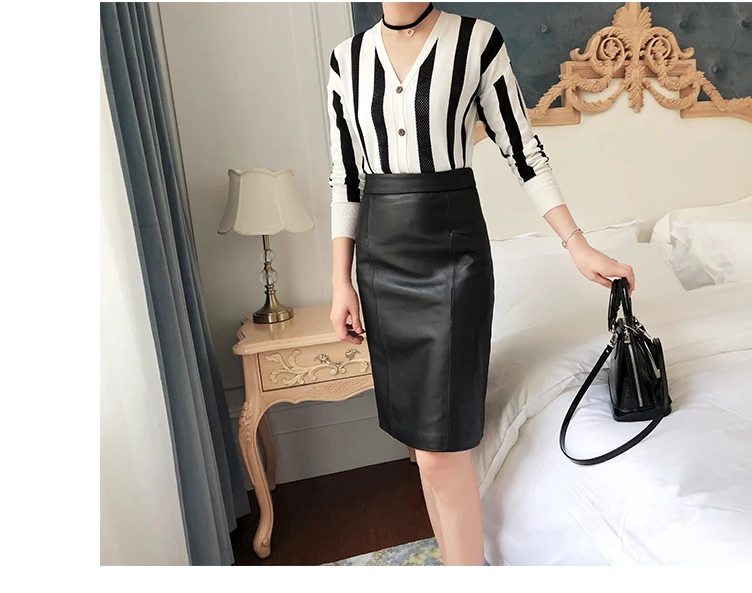 NEW Winter Women Genuine Leather Midi Long Skirt OL Elegant Simple Slim Saia Mujer Green/Black Sexy Wrap Jupe Street Wear Faldas