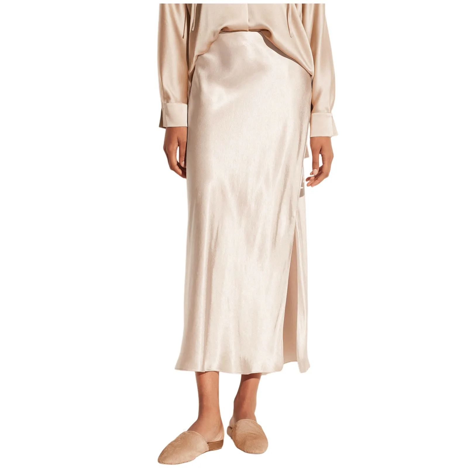 Silk Satin Skirts For Women Korean Style High Waist Skirt With Slit Fashion Faldas Mujer Elegant Solid Long Pencil Skirts 2025