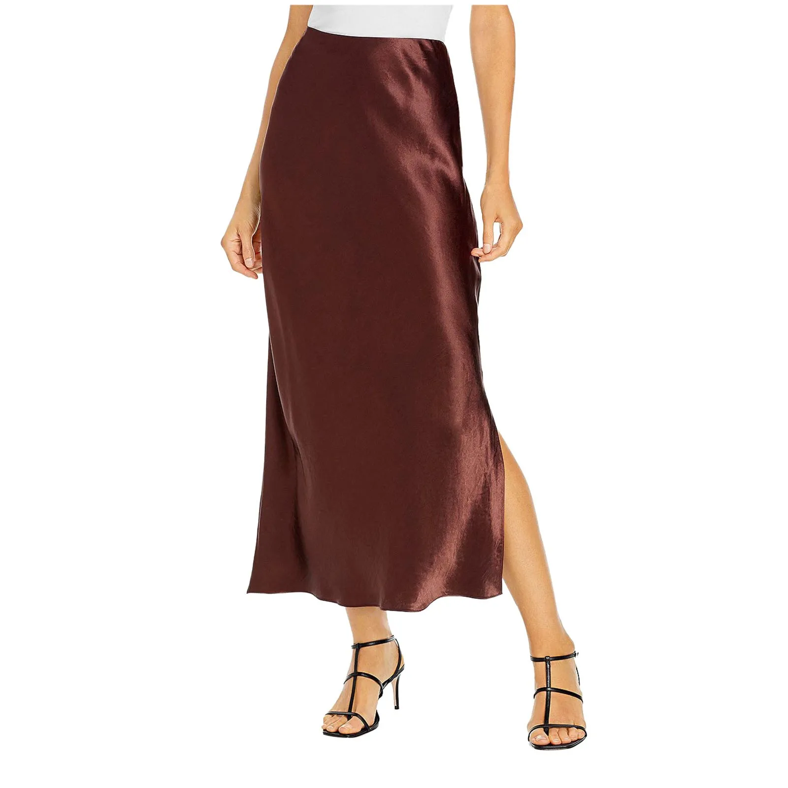 Silk Satin Skirts For Women Korean Style High Waist Skirt With Slit Fashion Faldas Mujer Elegant Solid Long Pencil Skirts 2025