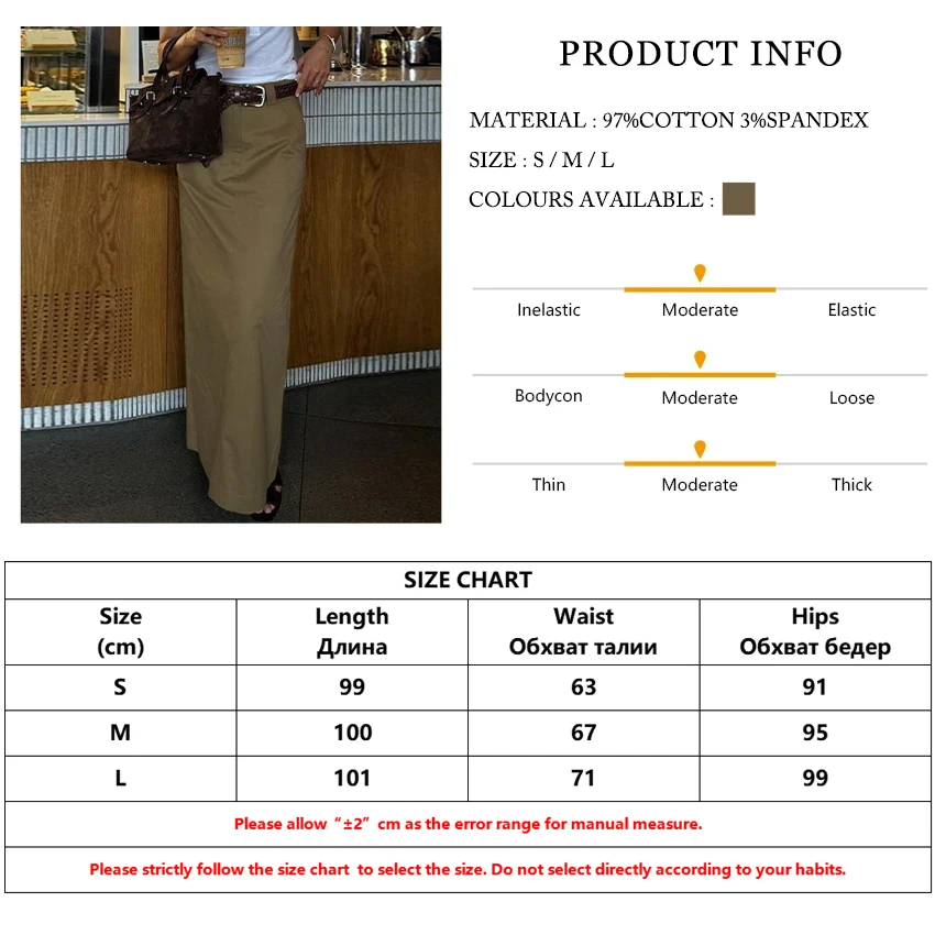 Clacive Fashion Loose Khaki Cotton Women's Skirt 2024 Casual High Waist Long Skirts Elegant Classic Solid Skirt Female Clothing