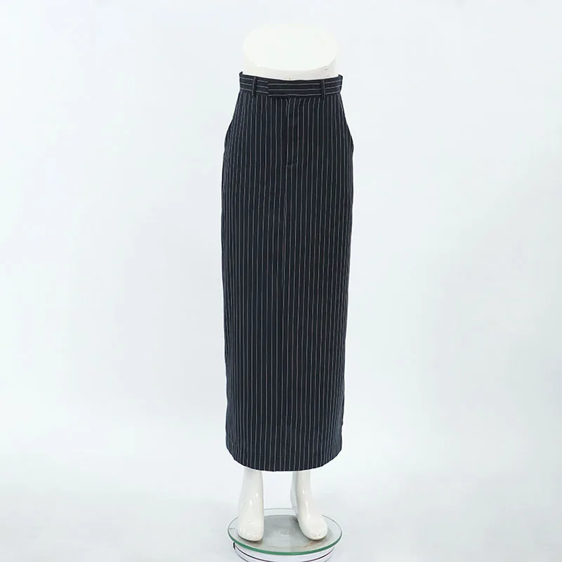 2025 New Formal Office Lady Long Skirt Fashion High Waist Striped Split Straight Skirts Woman Streetwear Vintage Maxi Skirts