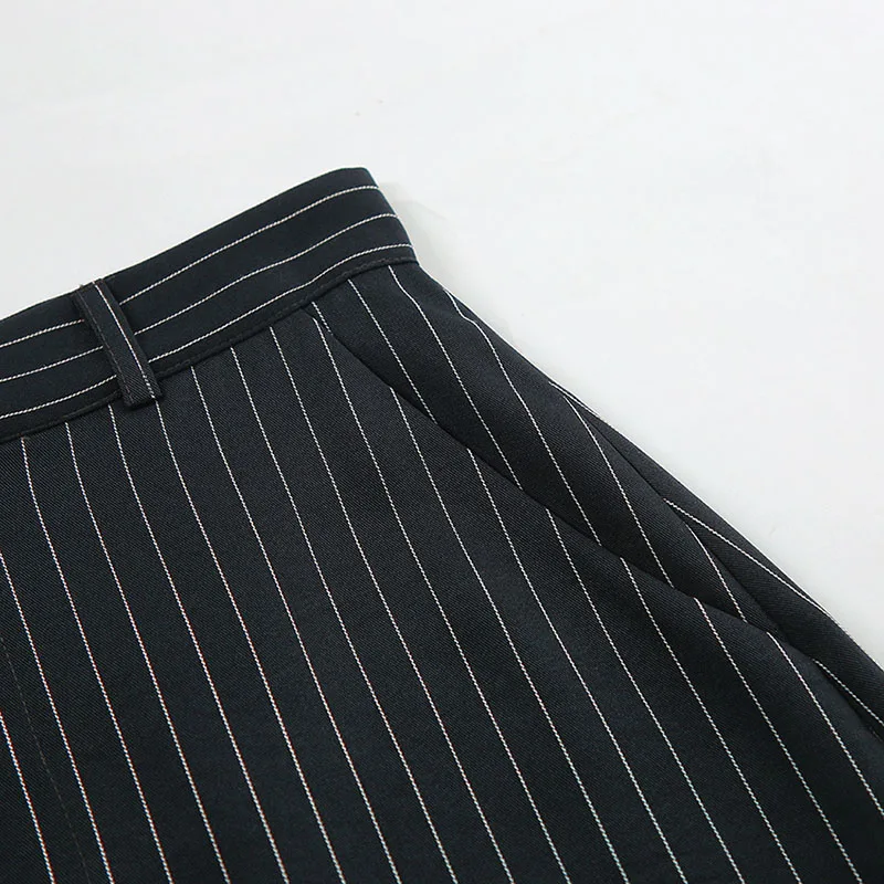 2025 New Formal Office Lady Long Skirt Fashion High Waist Striped Split Straight Skirts Woman Streetwear Vintage Maxi Skirts