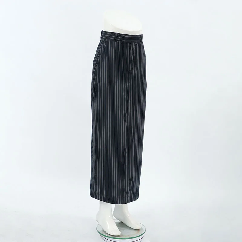 2025 New Formal Office Lady Long Skirt Fashion High Waist Striped Split Straight Skirts Woman Streetwear Vintage Maxi Skirts