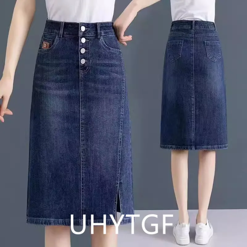 Women's Denim Skirts Spring Summer Jeans Skirts Streetwear Sexy Sheath Skirts Female Fashion High-Waisted Split Vintage Skirts