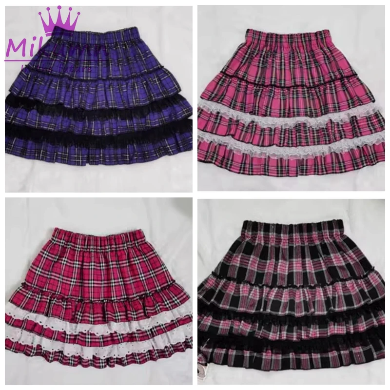 Mikumn 8 Color Punk Girls Plaid Skirts Harajuku Y2k Kawaii Women Skirts Japanese Gothic Lolita High Waist Pleated Cake Skirts