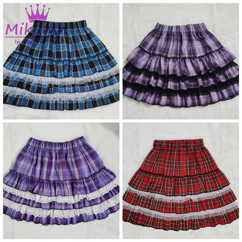 Mikumn 8 Color Punk Girls Plaid Skirts Harajuku Y2k Kawaii Women Skirts Japanese Gothic Lolita High Waist Pleated Cake Skirts