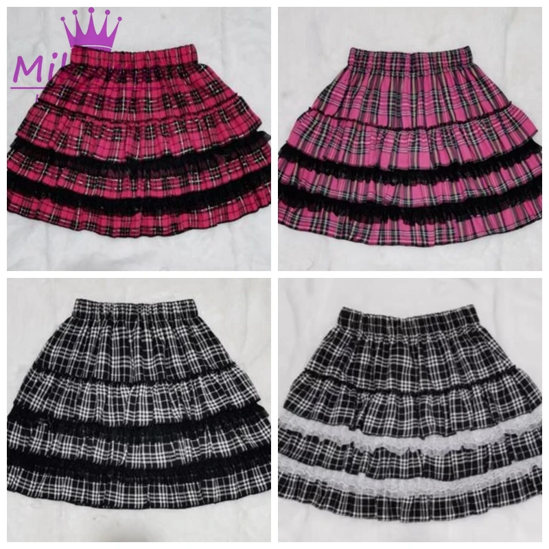 Mikumn 8 Color Punk Girls Plaid Skirts Harajuku Y2k Kawaii Women Skirts Japanese Gothic Lolita High Waist Pleated Cake Skirts