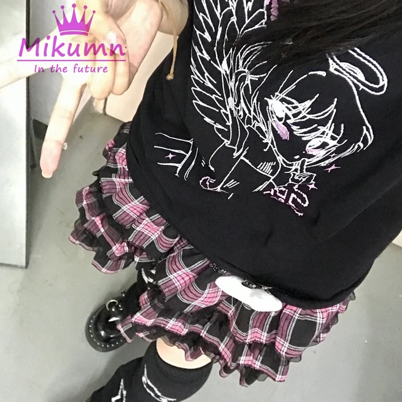 Mikumn 8 Color Punk Girls Plaid Skirts Harajuku Y2k Kawaii Women Skirts Japanese Gothic Lolita High Waist Pleated Cake Skirts