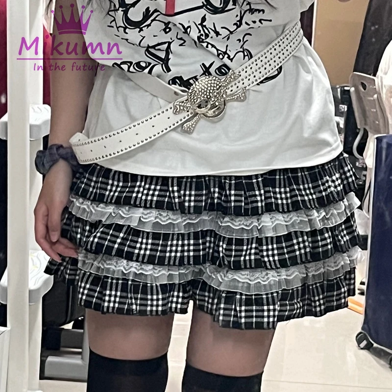 Mikumn 8 Color Punk Girls Plaid Skirts Harajuku Y2k Kawaii Women Skirts Japanese Gothic Lolita High Waist Pleated Cake Skirts