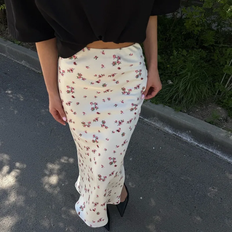 Trendix Summer Print Floral Skirts Women Summer High Waist Slim Fashion Long Skirt Vacation Casual Party Elegant Skirt Femme