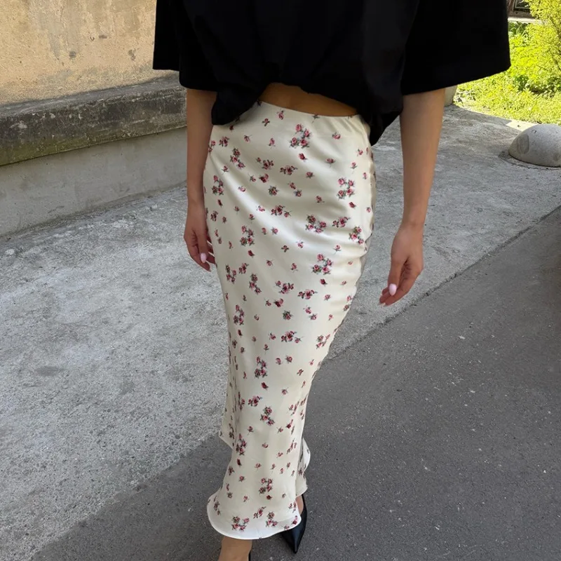 Trendix Summer Print Floral Skirts Women Summer High Waist Slim Fashion Long Skirt Vacation Casual Party Elegant Skirt Femme