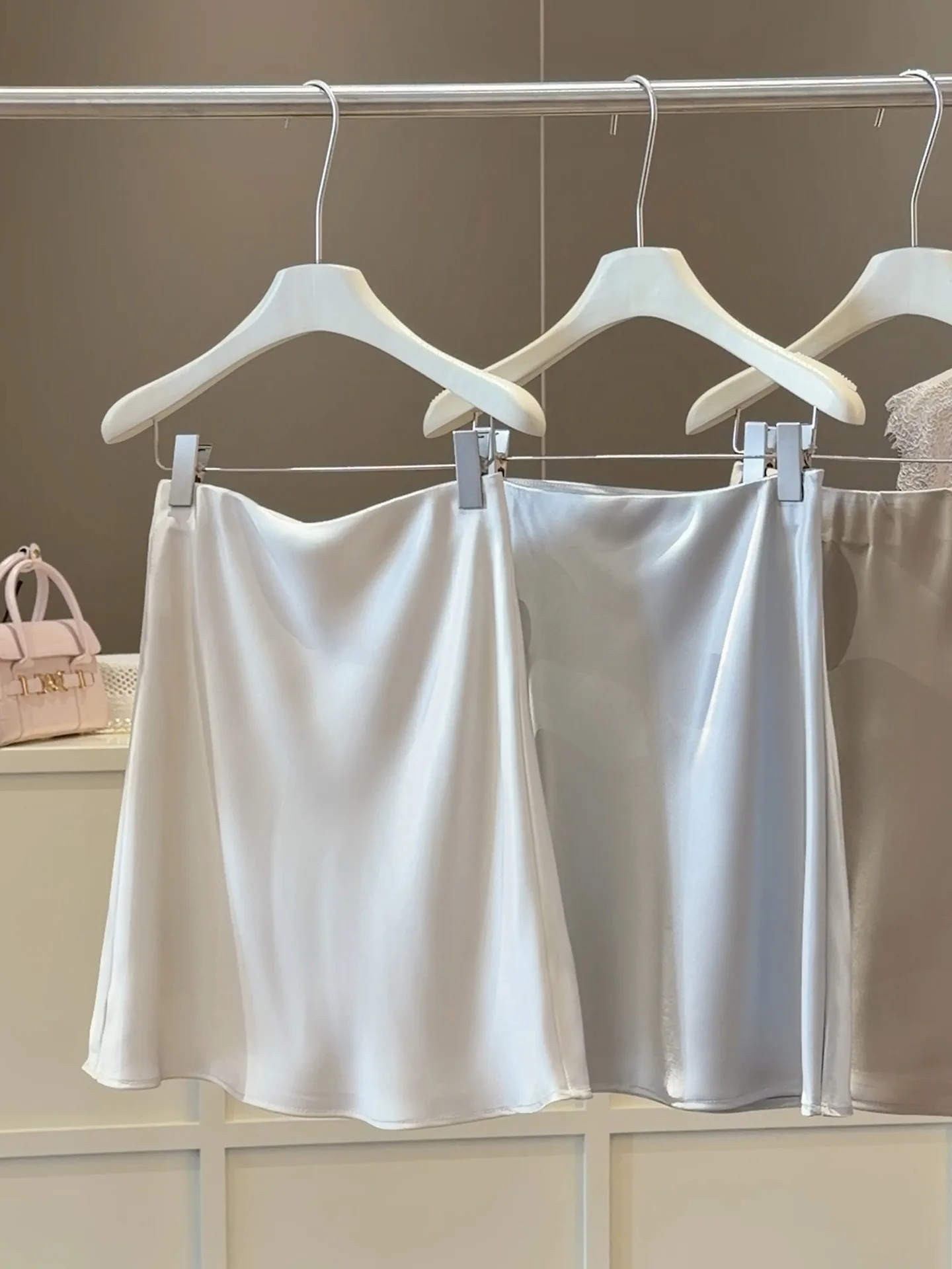 New 2026 Women Summer Satin High-waisted Mini Skirt Elegant Office Lady Solid Color Fashion A-line Short Skirt