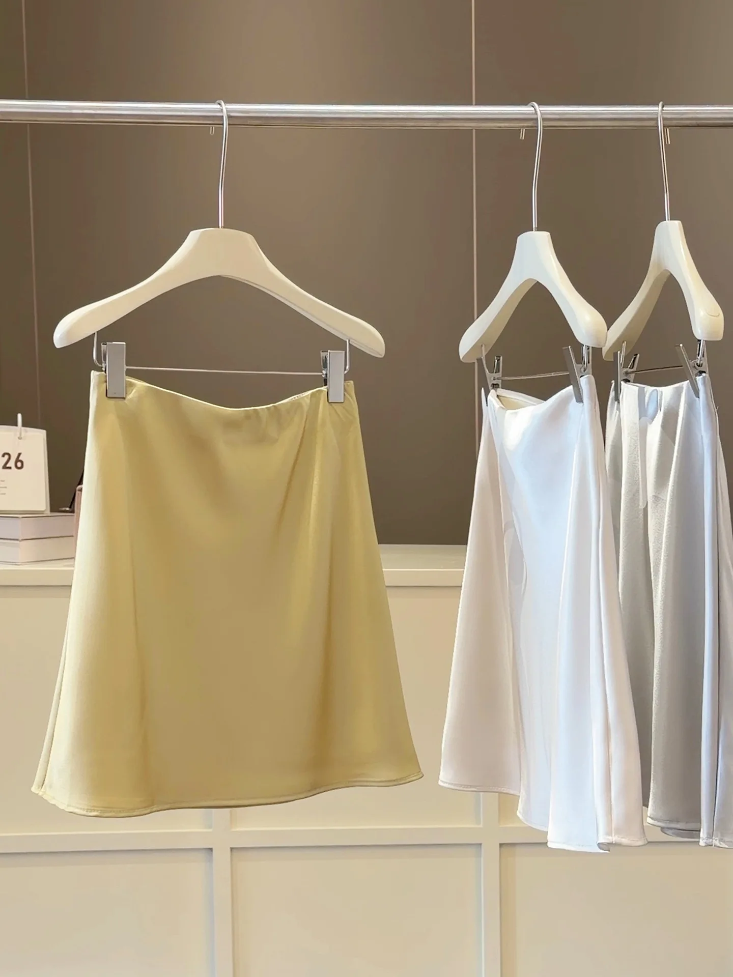 New 2026 Women Summer Satin High-waisted Mini Skirt Elegant Office Lady Solid Color Fashion A-line Short Skirt