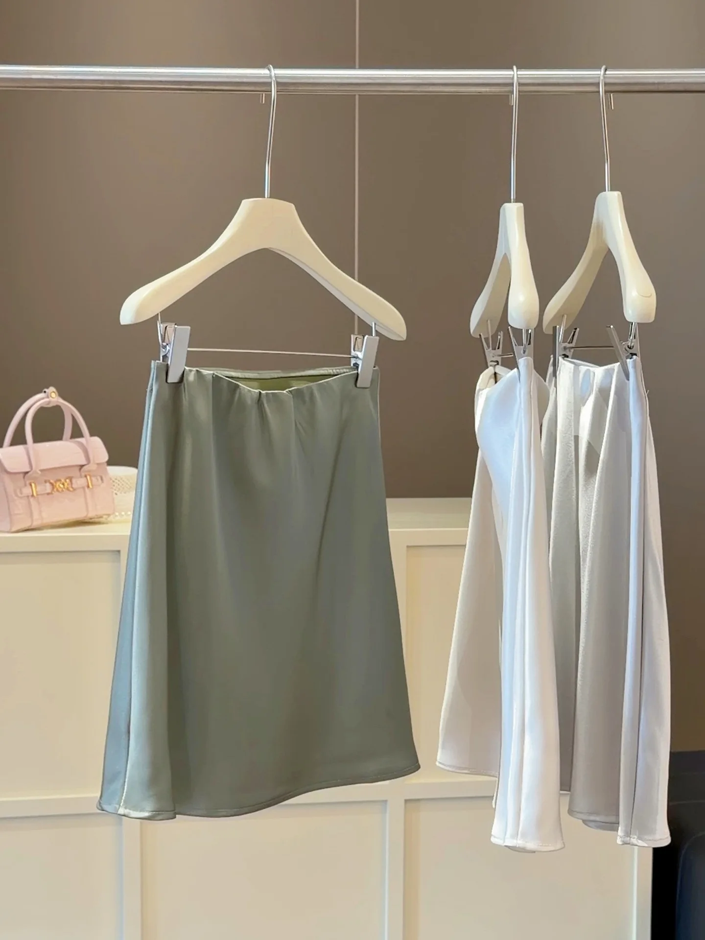 New 2026 Women Summer Satin High-waisted Mini Skirt Elegant Office Lady Solid Color Fashion A-line Short Skirt