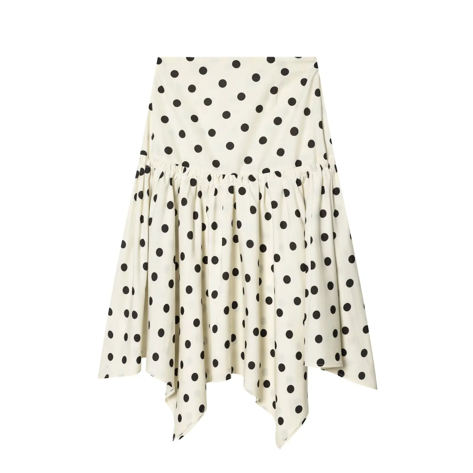 HH Elegant Summer Women Polka Dot Midi Skirt 2026 High Waist Irregular Hem Flowy Ruffle Skirt Beach Vacation Office Party Casual